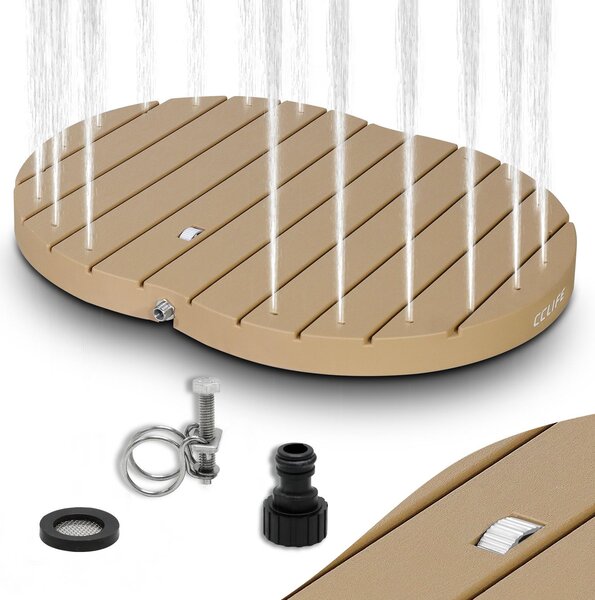 CCLIFE doccia da giardino doccia da esterno, doccia da giardino, doccia a pavimento da esterno, doccia con ruota per i piedi, fontana altezza 4m, PP, CushHom, colore: aspetto legno