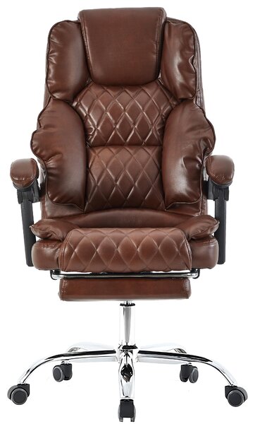 Sedia da ufficio con poggiapiedi e braccioli flessibili a 3 punti - Sedia da scrivania in Pelle finta con base cromata - Sedia da ufficio ergonomica con schienale regolabile, Colore: marrone scuro