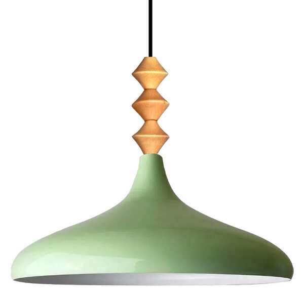 Champion Q lampadario singolo in legno, luce a sospensione verde menta