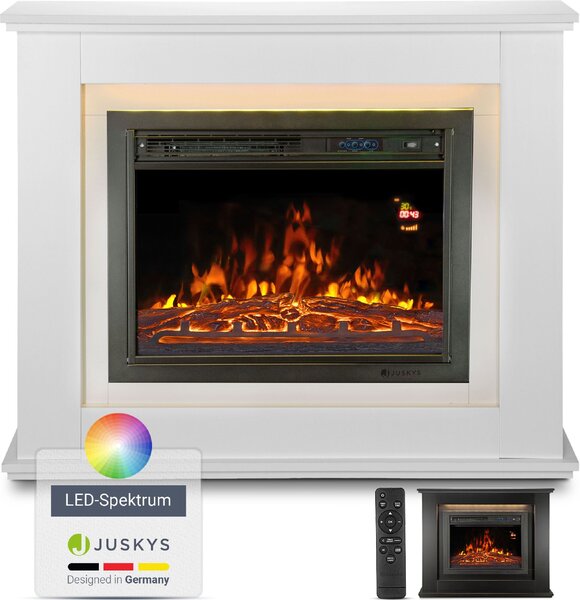 Caminetto elettrico Juskys 1000 / 2000 W - caminetto a piantana con riscaldamento, LED e timer - bianco