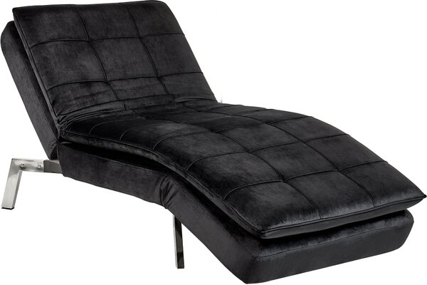 BELIANI Poltrona nera in velluto trapuntato con schienale e gambe regolabili, stile glamour moderno