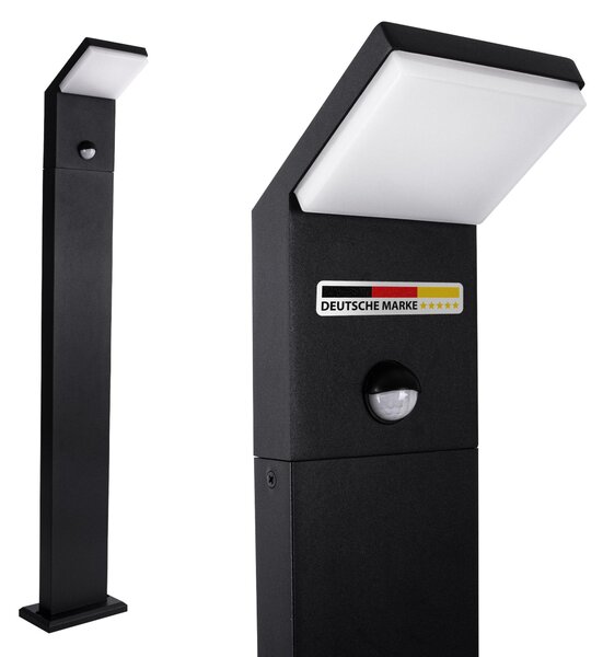 Lampada da esterno a LED 1505A1-800: con sensore di movimento, elegante, nera, luce bianco caldo