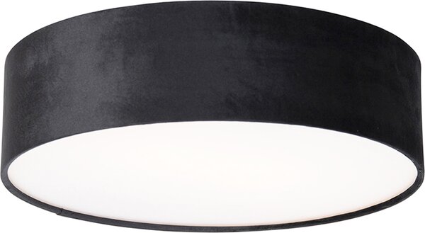 QAZQA - Plafoniera moderna I plafoniera I lampada I luce nera 40 cm con interno oro I ottone - Tamburo con paralumeI 2 luci I soggiorno I camera da letto - cilindro tessile - LED adatto E