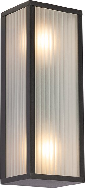 Lampada da parete nera con vetro a coste, a 2 luci, IP44, Charlois