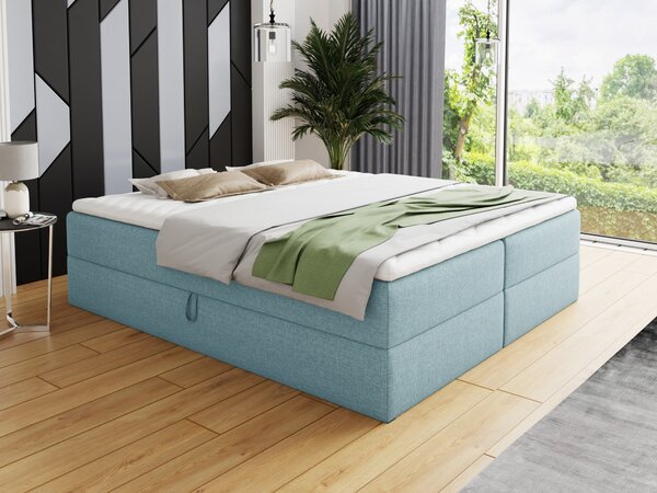 Letto boxspring Base con 2 cassetti - Letto matrimoniale con materasso Bonell e topper, letto imbottito, letto indipendente (blu (Vidar 83), 180 x 200 cm)