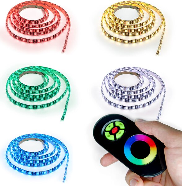 Set completo di striscia LED RGB multicolore da 1 m, 60 LED al metro, extra luminosa, con telecomando touch, colore nero