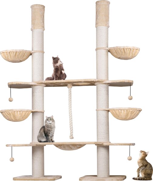 HAPPYPET Tiragraffi XXL per gatti di taglia grande - paradiso di sisal e attività 2 in 1 con tenditore a soffitto 280 cm di altezza | peluche premium