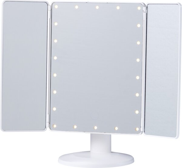 Specchio cosmetico a LED con base, luce dimmerabile a temperatura di colore variabile e batteria ricaricabile