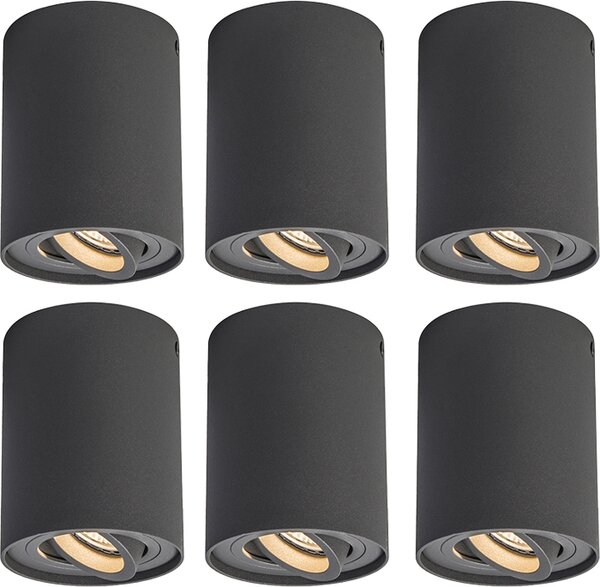 QAZQA - Moderno 6er-Set Spot I Faretto I Spot da soffitto I Faretto da soffitto I Faretto I Lampada I Grigio scuro chiaro ruotabile e inclinabile - Rondoo up I Soggiorno I Camera da letto - Cilindro in alluminio - LED ge