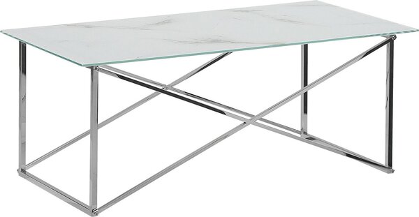 BELIANI Tavolino rettangolare effetto marmo Piano bianco Gambe argento Base in acciaio inox 100 x 50 cm Glam Minimalista