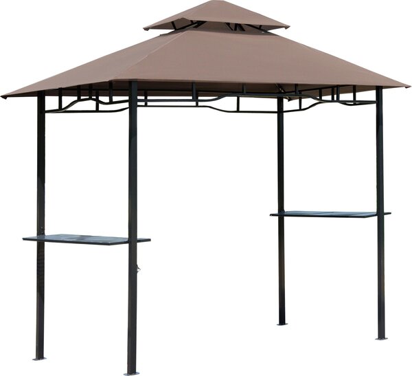 Outsunny Gazebo da barbecue Tenda da giardino Gazebo da barbecue a doppio tetto 2,55 m Marrone caffè