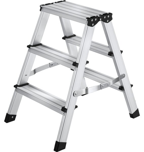 Tectake® Scala a pioli in alluminio, bilaterale, con 3 gradini, pieghevole, capacità di carico 150 kg