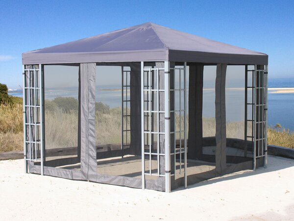 Set gazebo Rank 3x3 m in metallo per giardino, tenda da festa antracite con 4 pannelli laterali e zanzariera