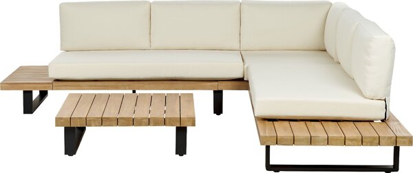 BELIANI Set di divani angolari Set da giardino bianco crema e legno chiaro Divano basso a 5 posti con tavolino