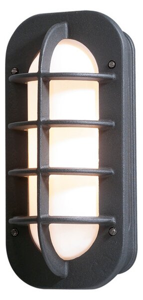 Konstsmide Loke con presa di corrente, lampada da parete in alluminio verniciato nero, con vetro acrilico opaco, dotata di presa di corrente