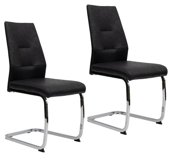 Sedie da pranzo moderne in pelle - sedie a sbalzo imbottite con robusta struttura in metallo - sedie girevoli di facile manutenzione con superficie traspirante, Quantità:2 pezzi;Colore:Nero con gambe cromate
