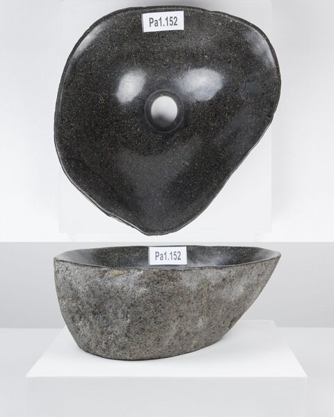 Lavabo in pietra naturale, forma rotonda, diametro 30-39 cm, colore grigio