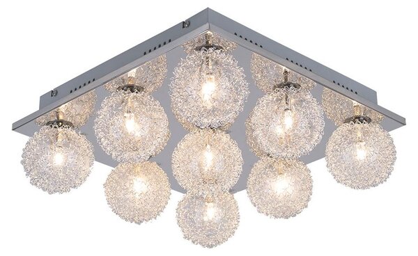 Lampada a soffitto argentata, design a sfera, lunghezza 37 cm