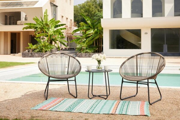 Happy Home Happy Home Set da giardino 3 pezzi con cuscini HGS50-BEI in rattan marrone