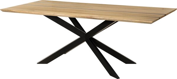 MASSIVMOEBEL24 | Tavolo da pranzo in legno di mango e resina epossidica nera 220x100x76 laccato natur / gambe incrociate antracite matt EPOXY