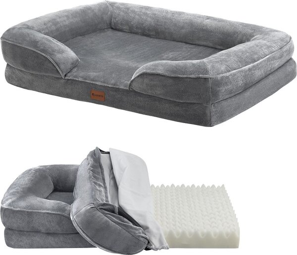 Letto per cani Juskys Sheena L ortopedico, lavabile e antiscivolo - 98 x 70 x 17 cm - divano per cani soffice per cani di taglia media grigio - letto per animali divano per cani
