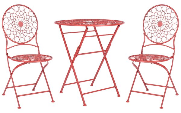 BELIANI Set bistrot da giardino rosso in metallo pieghevole 2 sedie tavolo all'aperto resistente alla ruggine UV stile francese retrò