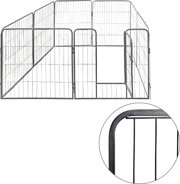 Recinto per cuccioli XL, 8 elementi, dimensioni per elemento: 80x80 cm, acciaio verniciato a polvere, recinto per cuccioli, gabbia per cani, conigli, porcellini d'India, gatti, facile da pulire – Petigi