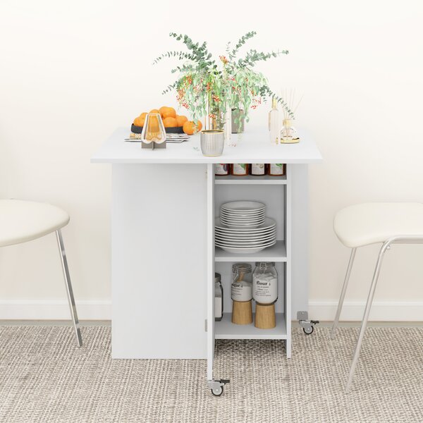 HOMCOM Tavolo Pieghevole per 2-4 Persone, Tavolo da Cucina Pieghevole con Spazio di Archiviazione, Tavolo Espandibile su Ruote, Bianco