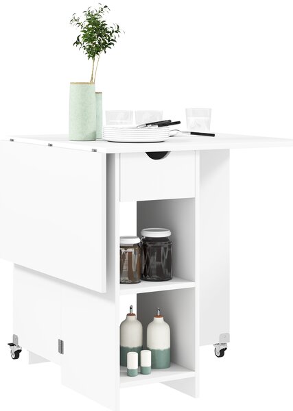 HOMCOM Tavolo Pieghevole per 2-4 Persone, Tavolo da Cucina Pieghevole con Spazio di Archiviazione, Tavolo Espandibile su Ruote, Bianco