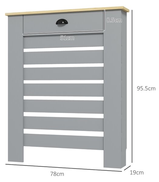 HOMCOM Copritermosifone in MDF a Doghe, Copricalorifero a Griglia con Cassetto, 78x19x95.5 cm, Grigio | Aosom Italy