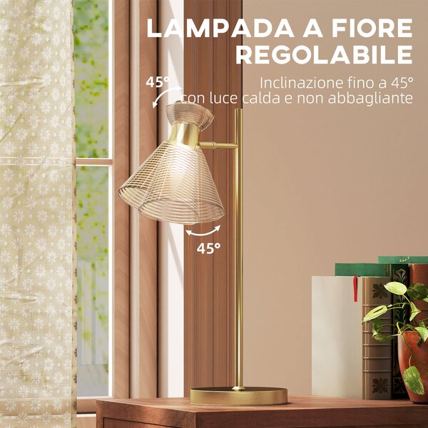 HOMCOM Lampada da Tavolo Moderna con Paralume in Vetro Regolabile Ambrato e Satinato, Attacco E27, Oro | Aosom Italy