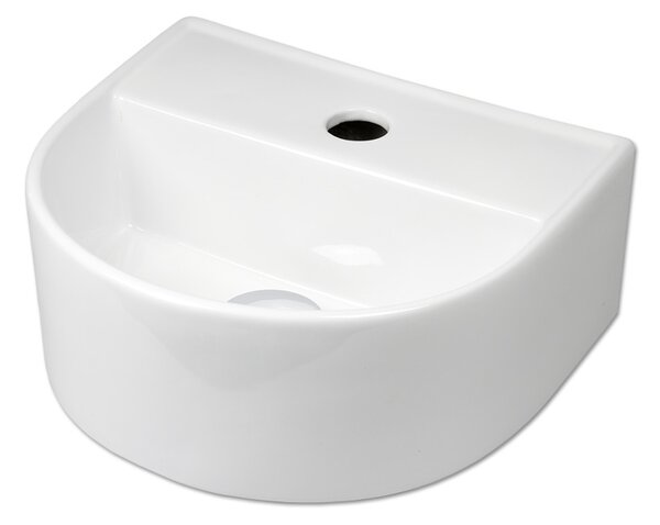 Lavabo in Vetroceramica, modello sospeso semicircolare, 330 x 290 x 130 mm, bianco, set completo