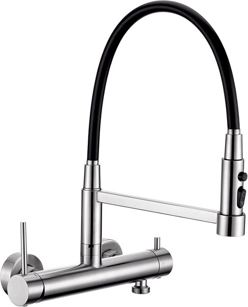 Miscelatore da cucina in acciaio inossidabile, da montare a parete, con attacco da 3/4 di pollice, 3 tipi di getto, erogatore estraibile, altezza 385 mm