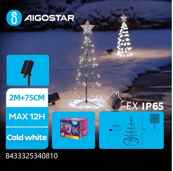 Aigostar - Decorazione natalizia solare a LED LED/0,26W/3,7V 75cm IP65 bianco freddo