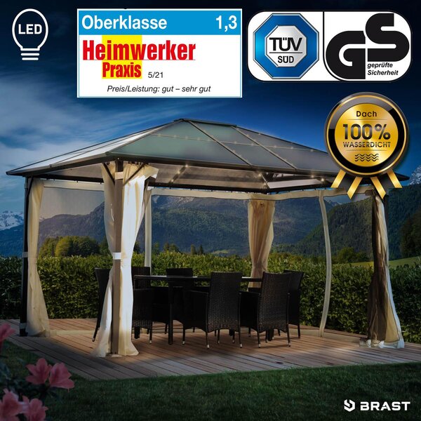 Gazebo in alluminio PREMIUM 3x4 m beige con LED inclusi