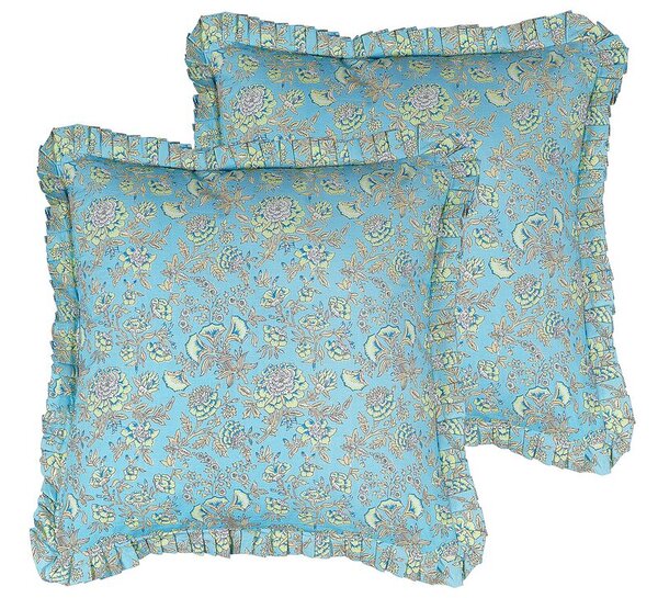 Set di 2 cuscini decorativi cotone motivo floreale 45 x 45 cm sfoderabile cerniera accessori decorativi Beliani