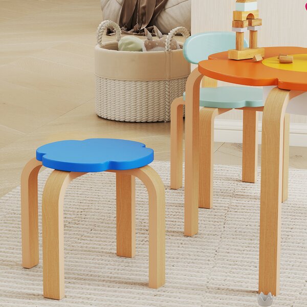 AIYAPLAY Set tavolo e sedie per bambini da 5 pezzi, con tasca portaoggetti, forma a fiore, in legno, Multicolore | Aosom Italy