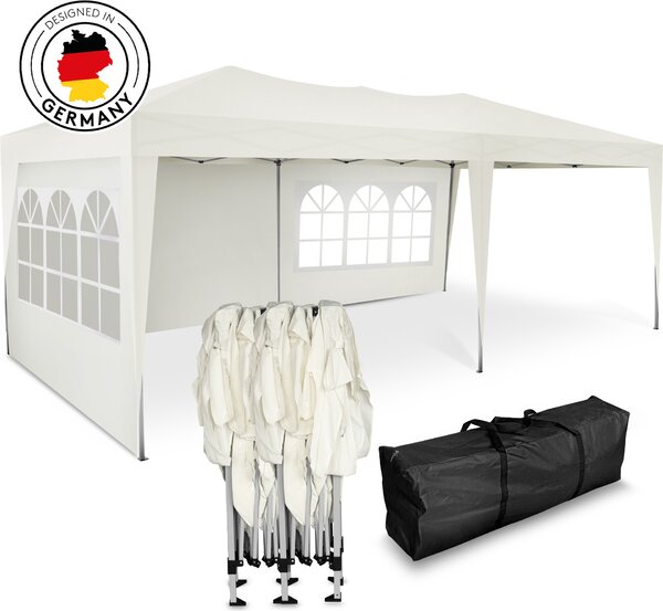 Gazebo pieghevole Kronenburg 3x6 m - Impermeabile, protezione UV 50+, 3 pareti laterali, color champagne