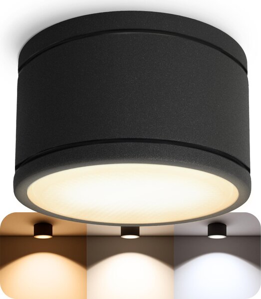 Apparecchio a soffitto SSC-LUXon CELI-WX per bagno, colore nero, completo di lampada LED GX53 da 6W, con tre temperature di colore regolabili (3CCT), grado di protezione IP44. Lampada da soffitto per bagno