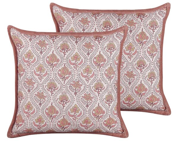 Set di 2 cuscini decorativi cotone motivo floreale 45 x 45 cm profilo decorativo rivestimento sfoderabile accessori decorativi Beliani