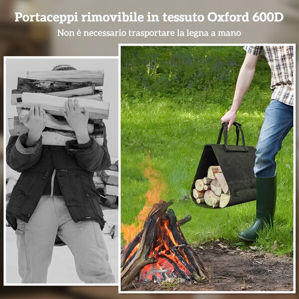 Outsunny Portalegna da Esterno e Interno in Acciaio con Borsa di Trasporto in Tessuto Oxford 600D, 49x34x44 cm, Nero | Aosom Italy