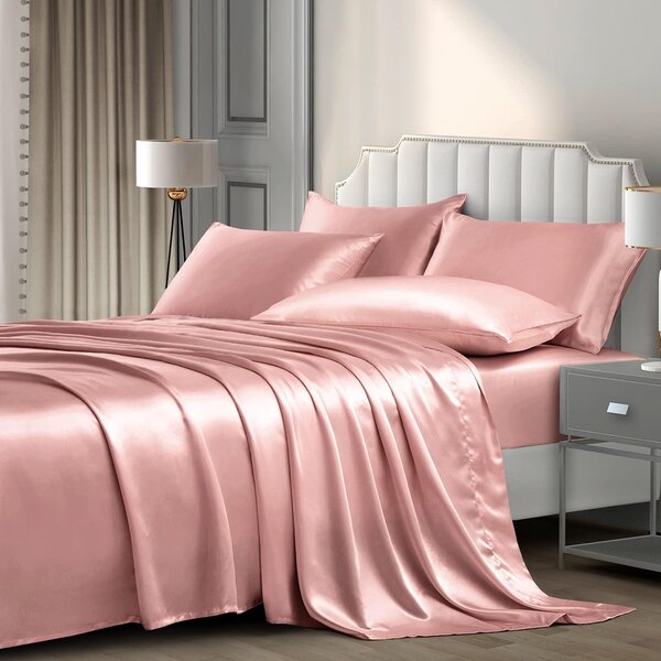 Set di lenzuola in raso, 6 pezzi - Include lenzuolo con angoli e 4 federe - Colore: champagne