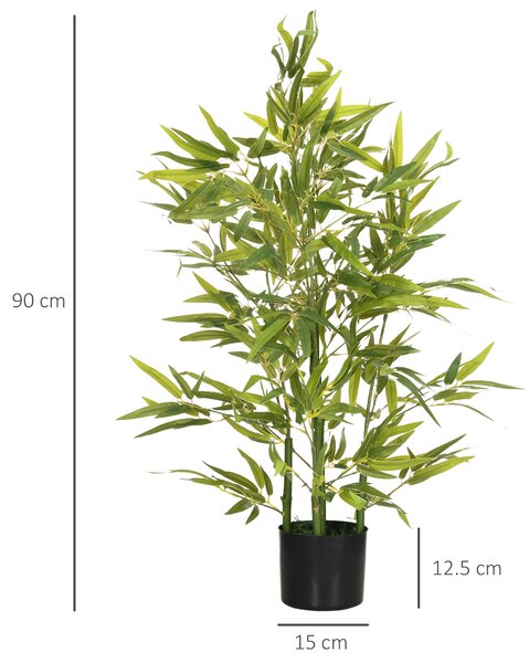 HOMCOM Pianta di Bambu Artificiale Alta 90 cm da 504 Foglie in PEVA e PP Verde con Vaso in Cemento Ø15x12.5 cm | Aosom Italy