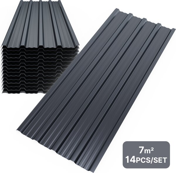 Lamiera per tetto Mondeer 14xTrapezblech 110x46 cm = 7 m² per casetta da giardino o posto auto coperto, zincata antracite, profilo ondulato, grigio scuro