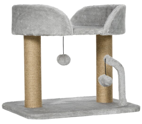 PawHut Albero per Gatti con Tiragraffi in Juta, Lettino e Palline, 48x38x42 cm, Grigio | Aosom Italy