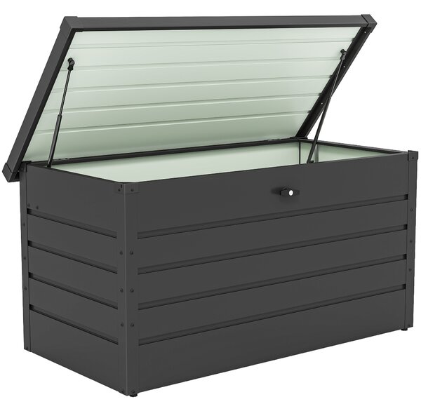 Outsunny Panca Baule Contenitore da Giardino con Chiave, Cassapanca Moderna in Acciaio, Grigio, 120x62x62cm