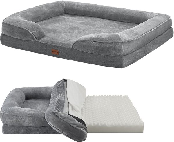 Letto per cani Juskys Sheena XL ortopedico, lavabile e antiscivolo - 105 x 82 x 17 cm - divano per cani di taglia grande grigio - letto per animali divano per cani
