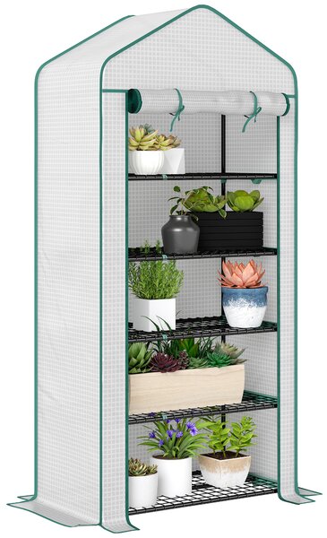 Outsunny Serra da giardino Serra 5 ripiani con 1 porta arrotolabile, Telo in PE Rinforzato Resistente dim. 90L x 49l x 193A cm