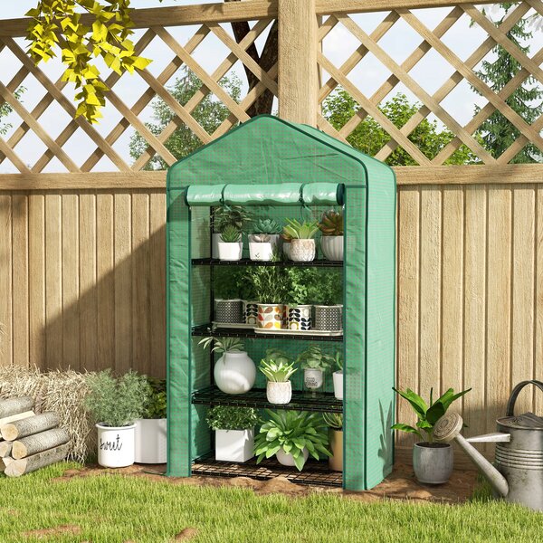 Outsunny Serra da Giardino Balcone con Ripiani 4 Livelli 90L x 49l x 160H cm Acciaio zincato Telone Rimovibile PE Alta densità Verde