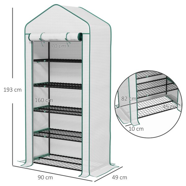 Outsunny Serra da giardino Serra 5 ripiani con 1 porta arrotolabile, Telo in PE Rinforzato Resistente dim. 90L x 49l x 193A cm